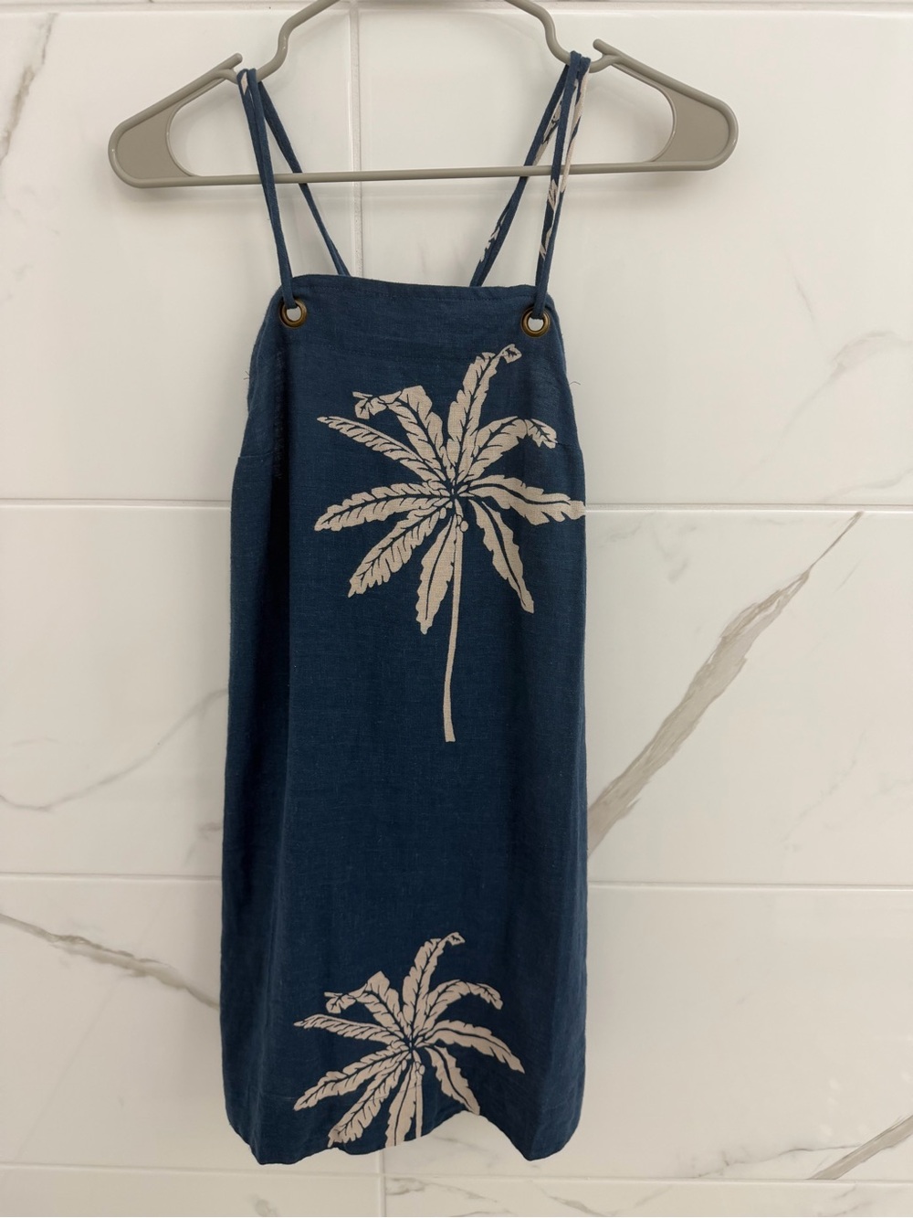 Anthropologie/ Celandine Navy Tunic with Cream Palm Print
